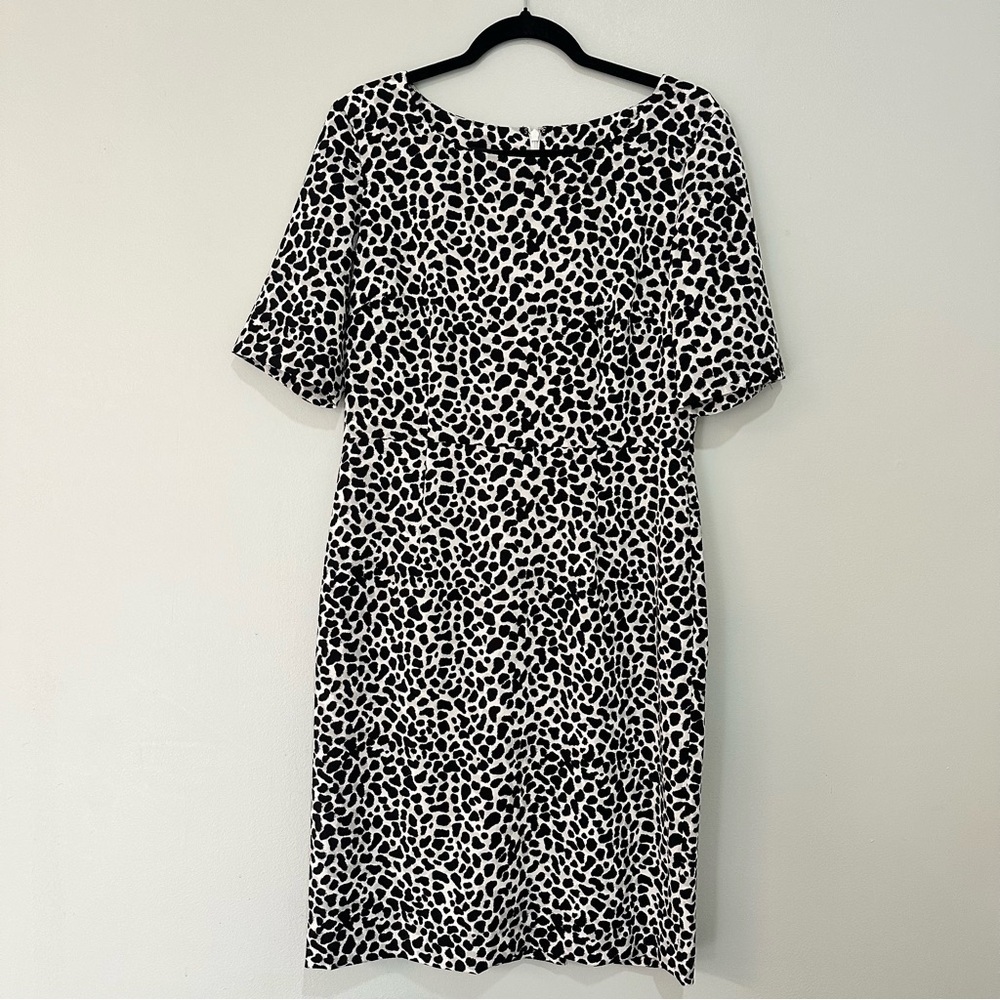 Talbots Black White Animal Print Short Sleeve Sheath Dress Women’s Size 10